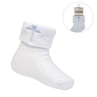 S11-B: White/Blue Cross Emb Socks (0-12 Months)